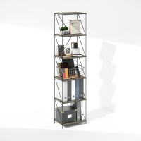 Furinno Wire 6Tier Industrial Style Metal Frame Bookcase Display Shelf 16 Wide Finn Oak