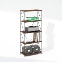 Furinno Wire 5Tier Industrial Style Metal Frame Bookcase Display Shelf 24 Wide Walnut Cove