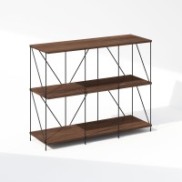 Furinno Wire 3Tier Industrial Style Metal Frame Bookcase Display Shelf 35 Wide Walnut Cove