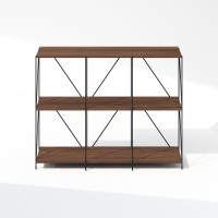 Furinno Wire 3Tier Industrial Style Metal Frame Bookcase Display Shelf 35 Wide Walnut Cove