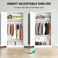 Metal Wardrobe Cabinet Armoire Wardrobe Closet With Doors White Metal Clothing Storage Cabinet With Adjustable Shelves And Hangi