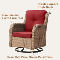 Hummuh 3Piece Swivel Rocking Rattan Chair Outdoor Patio Bistro Furniture Conversation Set Cushioned Wicker Chair With Glass C