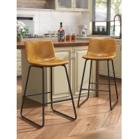 Reoney Bar Stools Set Of 2 Faux Leather Counter Height Stools 26 Modern Bar Stools With Metal Legs And Footrest Urban Armle