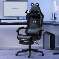 Dowinx Gaming Chair Cute With Cat Ears And Massage Lumbar Support Ergonomic Computer Chair For Girl With Footrest And Headrest