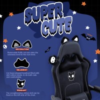 Dowinx Gaming Chair Cute With Cat Ears And Massage Lumbar Support Ergonomic Computer Chair For Girl With Footrest And Headrest