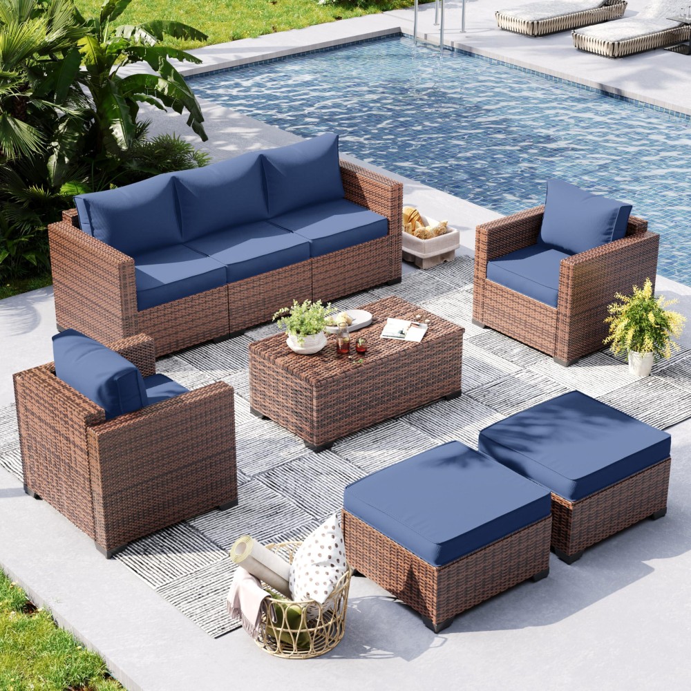 Udpatio Patio Furniture Set 6 Pieces Outdoor Sectional Sofa Set With Storage Table Allweather Wicker Rattan Patio Conversatio