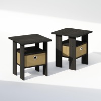 Furinno Tidur Bedside Table Nightstand With Bin Drawer Espressobrown Set Of 2