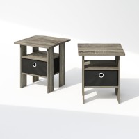 Furinno Tidur Bedside Table Nightstand With Bin Drawer French Oakblack Set Of 2