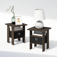 Furinno Tidur Bedside Table Nightstand With Bin Drawer Dark Brownblack Set Of 2