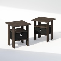 Furinno Tidur Bedside Table Nightstand With Bin Drawer Dark Brownblack Set Of 2