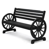 Vingli 55 Rustic Wooden Wheel Bench Outdoor Bench 2Person Patio Bench Wagon Slatted Seat Garden Benches For Outdoors 350Lbs