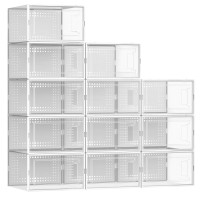 12 Pack Xx Large Shoe Organizer Storage Boxes For Closet Modular Space Saving Shoe Boxes Clear Plastic Stackable Sneaker Contai