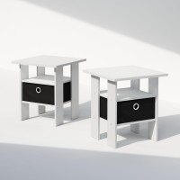 Furinno Tidur Bedside Table Nightstand With Bin Drawer Whiteblack Set Of 2