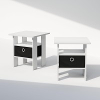 Furinno Tidur Bedside Table Nightstand With Bin Drawer Whiteblack Set Of 2