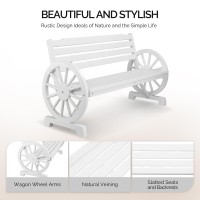 Vingli 55 Rustic Wooden Wheel Bench Outdoor Bench 2Person Patio Bench Wagon Slatted Seat Garden Benches For Outdoors 350Lbs