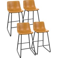 Reoney Bar Stools Set Of 4 Faux Leather Counter Height Stools 26 Modern Bar Stools With Metal Legs And Footrest Urban Armle