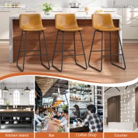 Reoney Bar Stools Set Of 4 Faux Leather Counter Height Stools 26 Modern Bar Stools With Metal Legs And Footrest Urban Armle