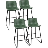 Reoney Bar Stools Set Of 4 Faux Leather Counter Height Stools 26 Modern Bar Stools With Metal Legs And Footrest Urban Armle