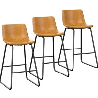 Reoney Bar Stools Set Of 3 Faux Leather Counter Height Stools 26 Modern Bar Stools With Metal Legs And Footrest Urban Armle