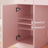 Ironck Vanity Desk With Led Lighted Mirror Power Outlet Makeup Table With Drawers Cabinet Storage Stool For Bedroom Pink