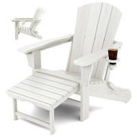 Kingyes Folding Adjustable Adirondack Chair With Retractable Ottoman Hdpe Reclining Adirondack Chair With Cup Holder Offwhite