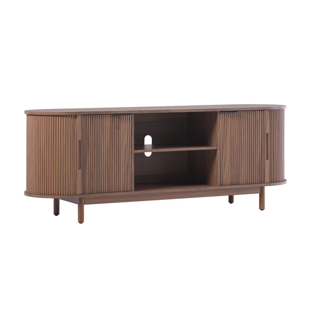 Walker Edison Modern Curved Reeded Tv Stand For Tvs Up To 65 Inches Credenza With Sliding Doors And Adjustable Shelves Tv Stan