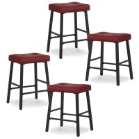 Kairuituch Counter Height Bar Stools Set Of 4 24 Inch Backless Bar Stools Upholstered Padded Barstools With Metal Base Saddle