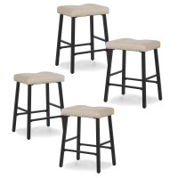 Kairuituch Counter Height Bar Stools Set Of 4 24 Inch Backless Bar Stools Upholstered Padded Barstools With Metal Base Saddle