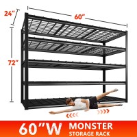 Reibii 60 W Storage Shelves 3000Lbs Garage Shelving Heavy Duty Adjustable 5 Tier Metal Shelving Unit For Storage Rack Garage S