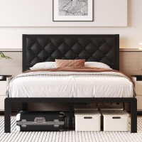 Fluest Full Bed Frame With Headboard Pu Leather Upholstered Bed Frame Platform All Metal Slats Support Platform Bed Frame With S