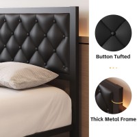 Fluest Full Bed Frame With Headboard Pu Leather Upholstered Bed Frame Platform All Metal Slats Support Platform Bed Frame With S