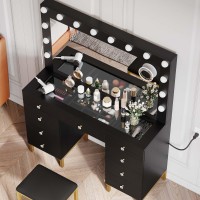 Dwvo Makeup Vanity Desk With Led Lighted Mirror Black Vanity Set With Charger Station Small Spaces Vanity Table For Bedroom A