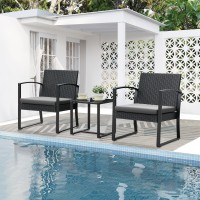 Greesum 3 Pieces Outdoor Furniture Set Patio Bistro Chairs With Glass Coffee Table For Pool Beach Backyard Balcony Porch Deck Ga