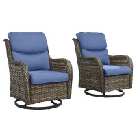 Rilyson Wicker Rocking Chair Swivel Chairs 2 Piece Rocker Patio Chairs Set Rattan Rocking Chair For Outdoor Porch Deck Garden