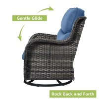 Rilyson Wicker Rocking Chair Swivel Chairs 2 Piece Rocker Patio Chairs Set Rattan Rocking Chair For Outdoor Porch Deck Garden