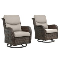 Rilyson Wicker Rocking Chair Swivel Chairs 2 Piece Rocker Patio Chairs Set Rattan Rocking Chair For Outdoor Porch Deck Garden