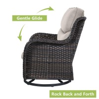 Rilyson Wicker Rocking Chair Swivel Chairs 2 Piece Rocker Patio Chairs Set Rattan Rocking Chair For Outdoor Porch Deck Garden