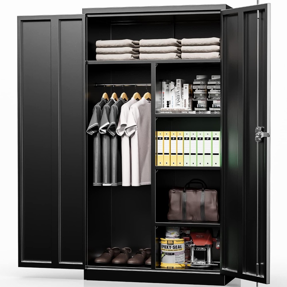 Intergreat Metal Storage Cabinet With Locking Doors 72 Tall Storage Wardrobe With Lock And Hanging Rod Steel Storage Wardrob