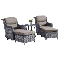 Rilyson Wicker Patio Furniture Set 5 Piece Rattan Outdoor Sectional Conversation Sets With 2 Swivel Rocking Chairs 2 Ottomans