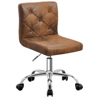 Vecelo Pu Leather Midback Armless Desk Chair Adjustable Height 360 Rolling Swivel For Home Office Work Dark Brown