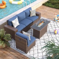 Vonzoy 5 Piece Patio Furniture Set With Fire Pit Table Outdoor Conversation Sets Brown Wicker Rattan Sectional Sofa 4 Thicke