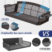 Homrest 3Person Wicker Porch Swing With 15 Upgraded Cup Holder 55In Patio Hanging Swing Bench Chair With Cushions 900Lbs Ca