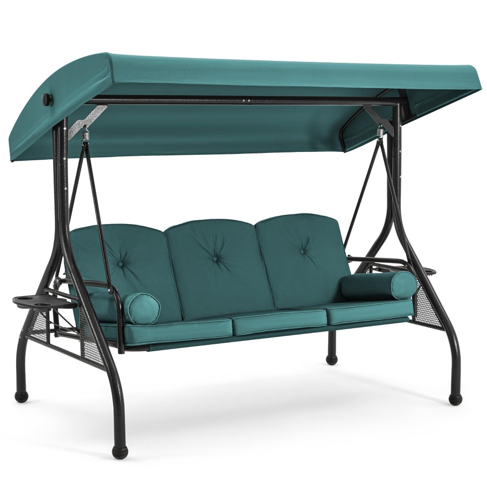 Homrest 3 Seat Outdoor Porch Swing With Adjustable Canopy Convertible Patio Swing Bed With Stand Patio Glider Swing With Upgra