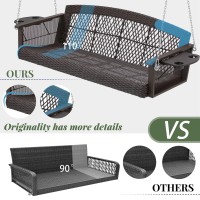 Homrest 3Person Wicker Porch Swing With 15 Upgraded Cup Holder 55In Patio Hanging Swing Bench Chair With Cushions 900Lbs Ca