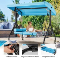 Homrest 3 Seat Outdoor Porch Swing With Adjustable Canopy Convertible Patio Swing Bed With Stand Patio Glider Swing With Upgra