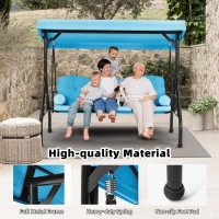 Homrest 3 Seat Outdoor Porch Swing With Adjustable Canopy Convertible Patio Swing Bed With Stand Patio Glider Swing With Upgra