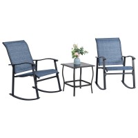 Vongrasig 3 Piece Outdoor Rocking Bistro Set Textilene Fabric Small Patio Furniture Set Front Porch Rocker Chairs Conversation