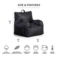 Big Joe Dorm Bean Bag Chair With Drink Holder And Pocket  Black Vegan Leather  Kids And Teens  3 Feet