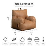 Big Joe Dorm Bean Bag Chair With Drink Holder And Pocket  Caramel Vegan Leather  Kids And Teens  3 Feet