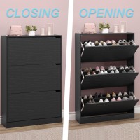 Bornoon Shoe Storage Cabinet With 3 Flip Drawers Narrow Shoe Rack Cabinet Freestanding Shoe Organizer Storage Cabinet For Entryw